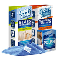 EnduroShield Bathroom Bundle protects glass, tile and grout. Provided with restoration polish