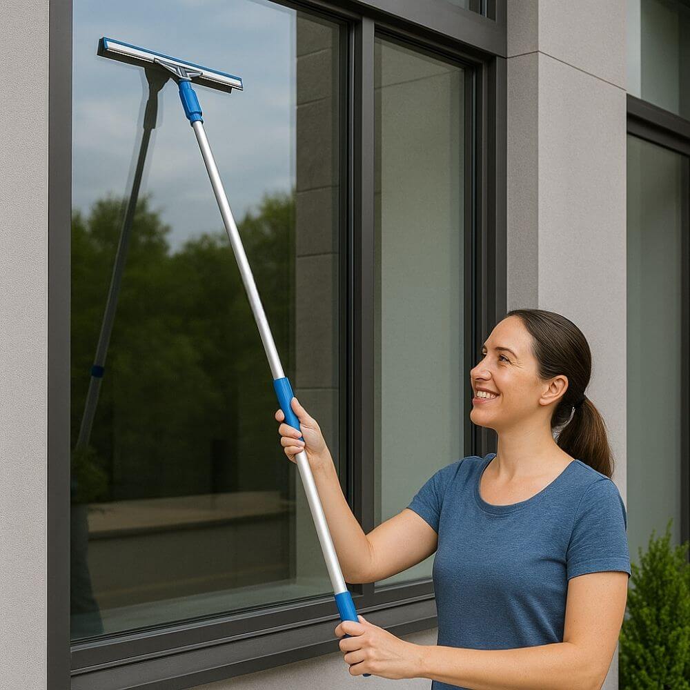 lady cleaning window with Extendable Window Cleaning Pole